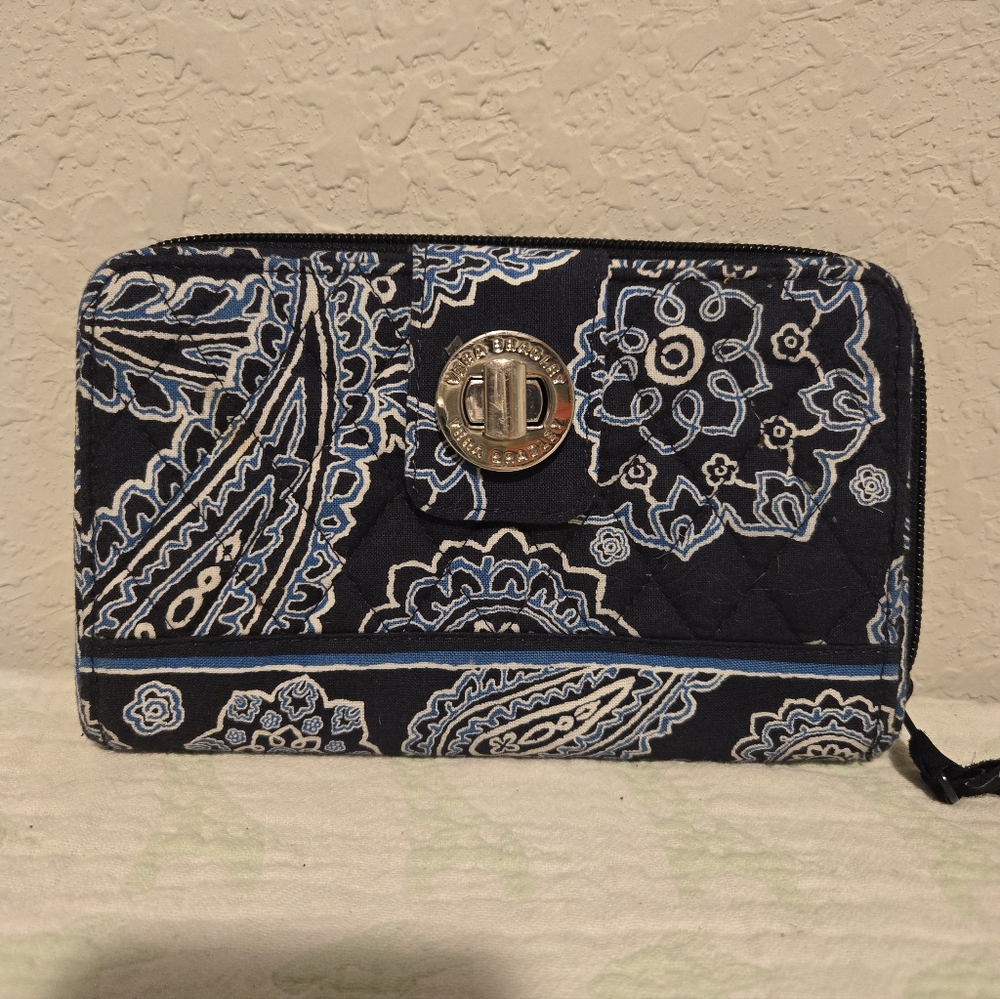 Vera Bradley Navy Blue Paisley Zip Around Wallet.